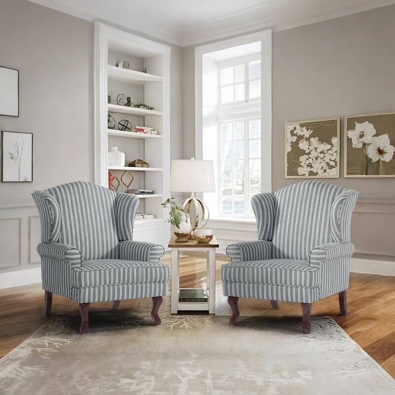 Set of 2 Elegant Living Room Wing Back Arm Chair Upholstered Accent Chair
