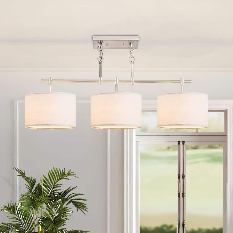 Starsky 3-Light Modern Linear Drum Fabric Kitchen Island Lights