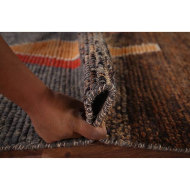 Brown Striped Moroccan Area Rug Hand-Knotted Wool Carpet - 5'10"x 9'3"