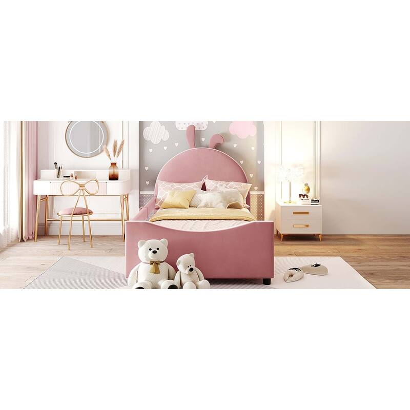 Twin Size Upholstered Daybed with Rabbit Ear Shaped Headboard