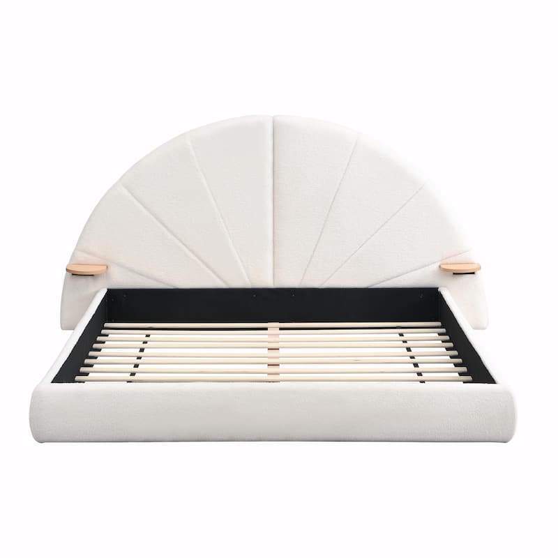 Unique Arched Bouclé Bed with Attached Small Table
