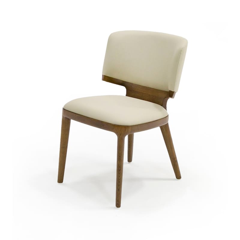Modrest Stanley Contemporary Beige Leatherette and Walnut Dining Chair (Set of 2)