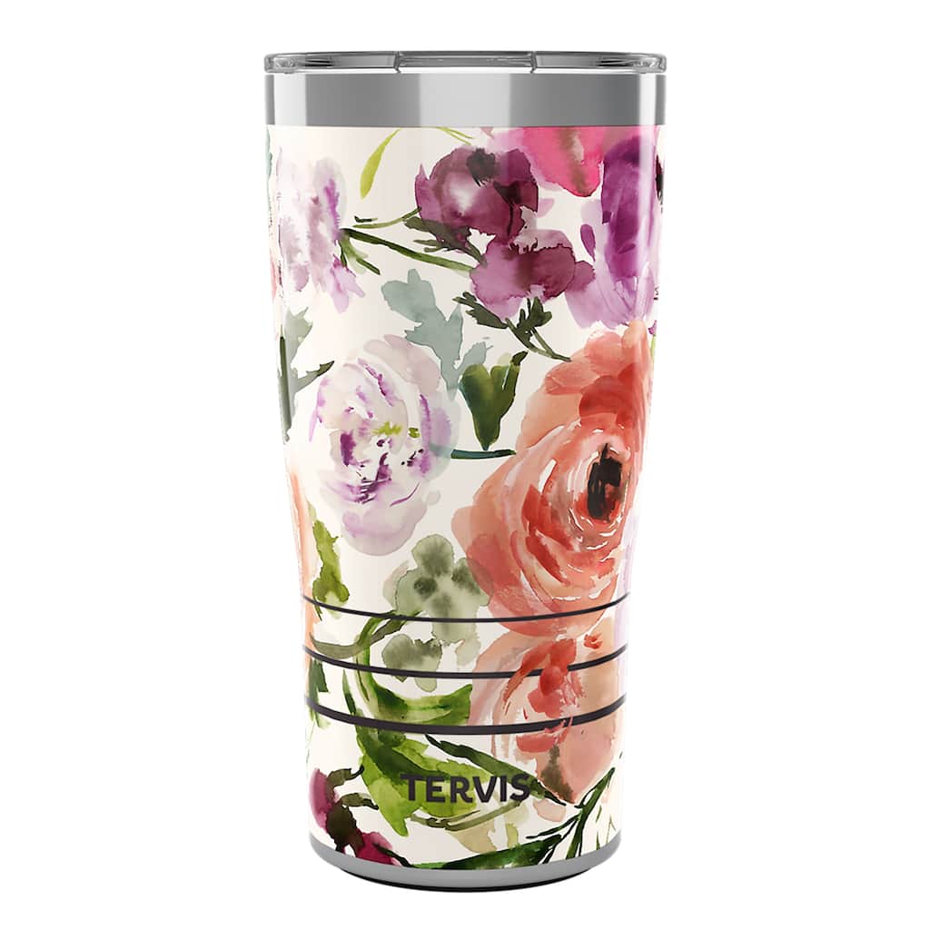 Tervis Traveler Kelly Ventura Floral Collection Triple Walled Insulated Travel Tumbler, Heather Rose
