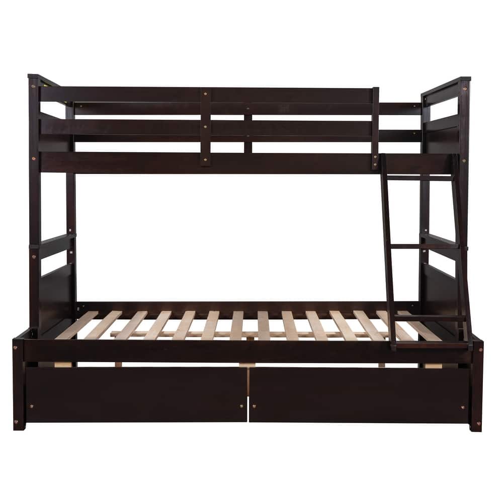 Wooden Twin over Full Bunk Bed with 2 Storage Drawers, Solid Pinewood Detachable Bunk Bed Frame, Divided Into 2 Individual Beds