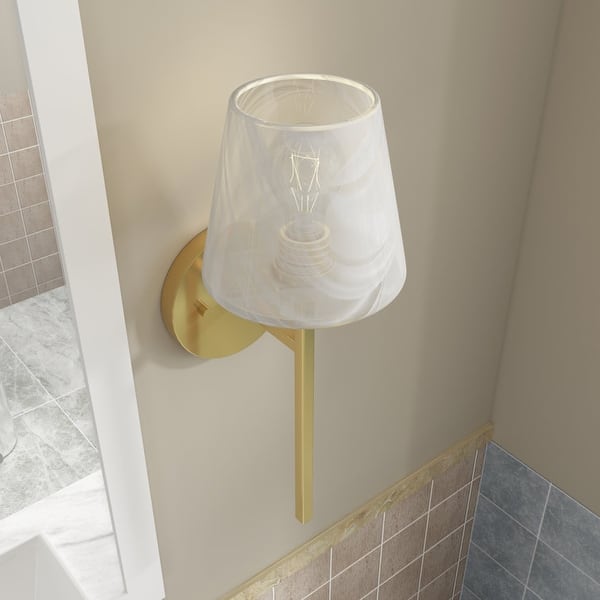 slide 2 of 9, Acroma 1-light Modern Glam Gold Wall Sconce Bathroom Wallchiere