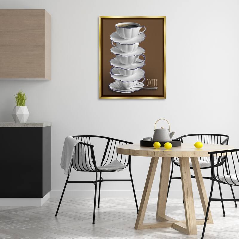 Stupell Stacked Teacups with Coffee Framed Floater Canvas Wall Art Design By Matthew Piotrowicz