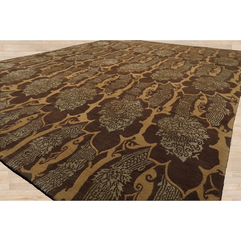 8x10 Tibetano Hand Knotted Wool & Silk Brown Transitional Tibetan Rug - 8' x 10'