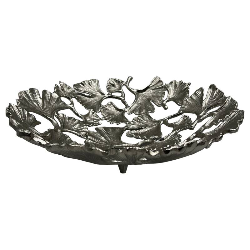 15 Inch Wide Decorative Handmade Aluminum Ginkgo Leaf Bowl - 14.5 x 14.5 x 4 in