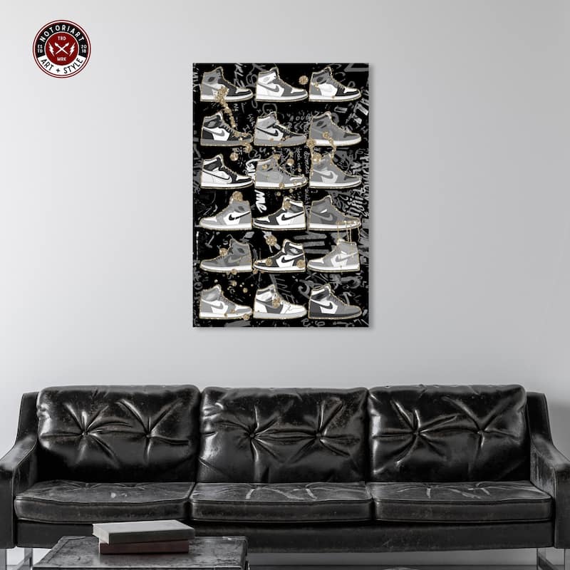 Notoriart Black And White Sneaker Collection Gallery Wrapped Sneaker 1 Piece Canvas Wall Art