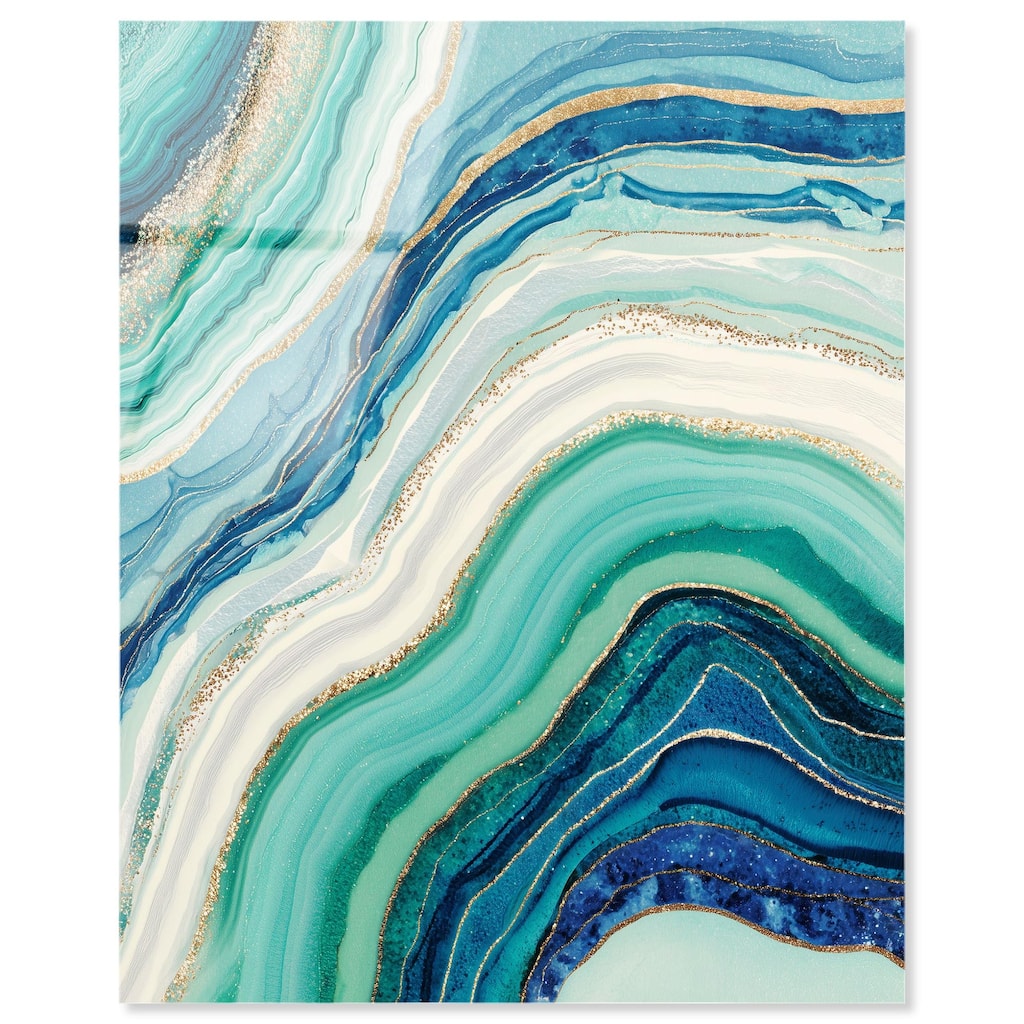 Blue Green Abstract Agate I Acrylic by Art Remedy, Ready to Hang