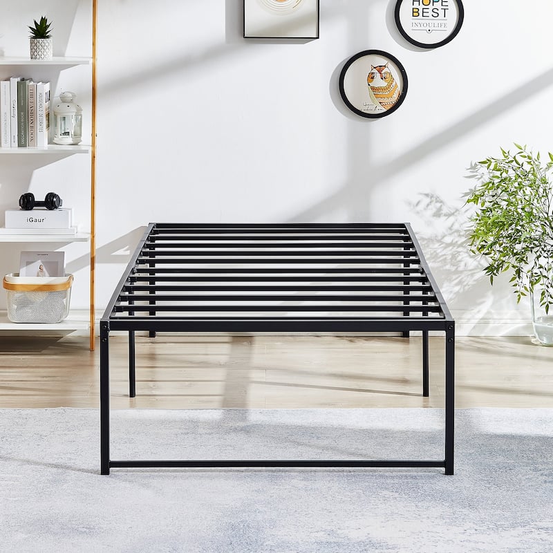 18-inch Twin Size Metal Platform Bed Frame with Steel Slat - Black - Twin