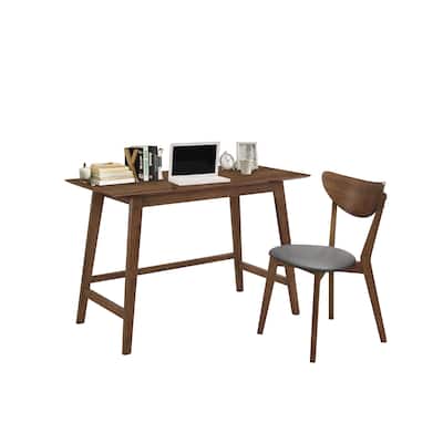 2 Piece Writing Desk Set With Stool in Walnut