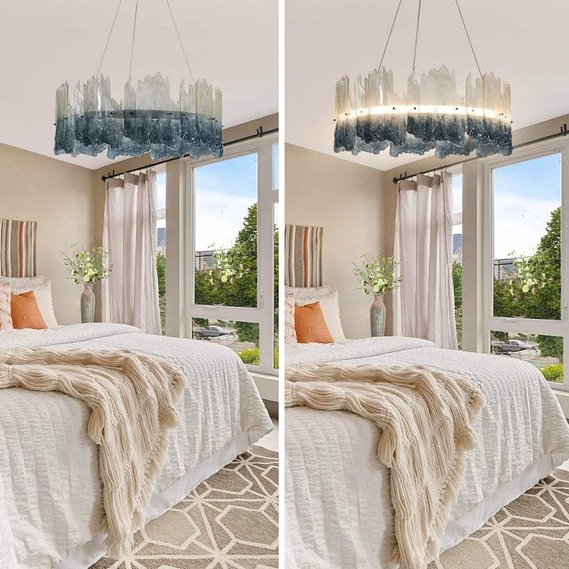 Modern 1-Light LED Drum Chandelier Art Coastal for Dining Living Room - Dia. 28.5" x H 12"