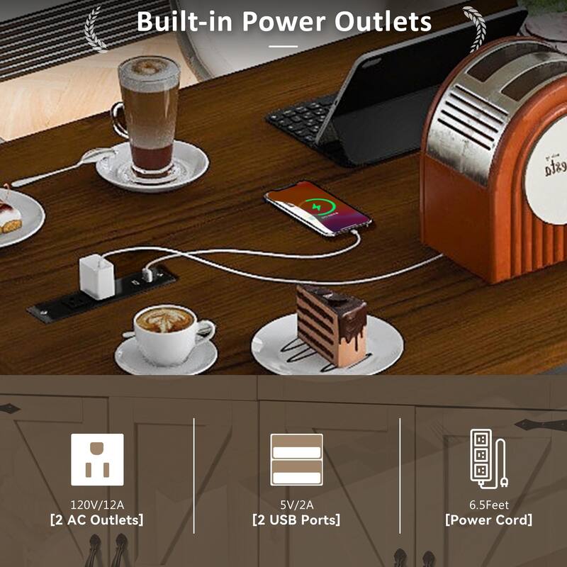 53.5'' Particle Board Farmhouse Kitchen Island with Power Outlet, Drop Leaf, Spice Rack and Drawers - 53.5'' x 28.75'' x 36.5''