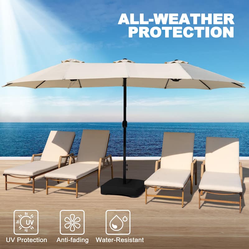 15FT Double-Sided Patio Umbrella with Umbrella Base and 2 Sandbags