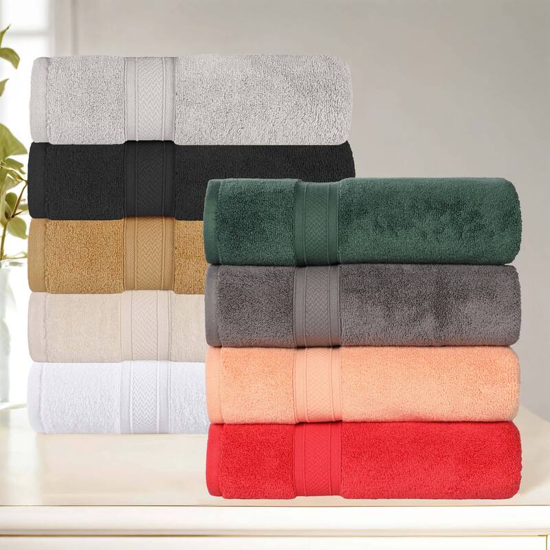 Superior Chevron Zero Twist Solid and Jacquard Cotton Hand Towel Set of 6