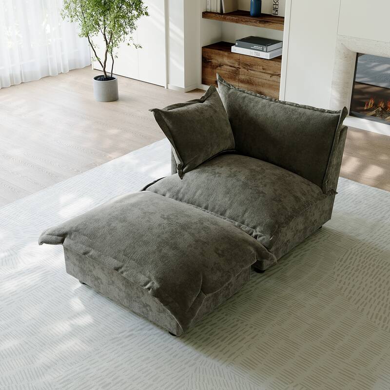 Casual 40"W Oversized Soft Comfy Cloud Chenille Chaise Lounge with Ottoman