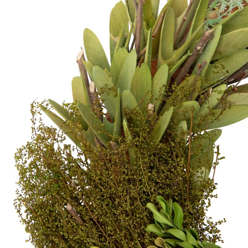 Cedar, Succulent & Day Grass Artificial Spring Wreath, Green -14-Inch