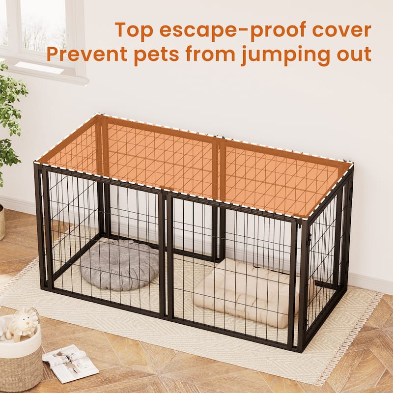 Black Metal Dog Cage Crate for Small and Medium Dogs with Divider and Top Safety Cover