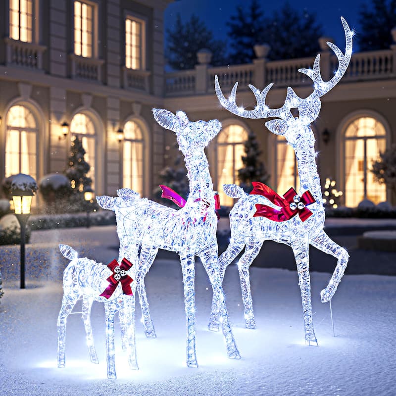 Costway 3PCS Christmas Lighted Iridescent Reindeer Family Set with 215 - as pic shows - See Details