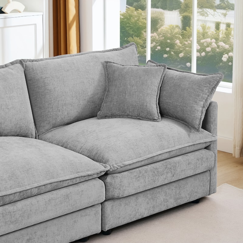 3-Seater Modular Sofa Cloud Couch with Ottoman, 102 Inch L Shaped Sectional Sofa Set for Living Room, DIY Combination Sofa