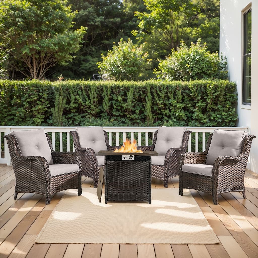 Outdoor Fire Pit Table with 2 Patio Chairs Brown-Beige - Brown