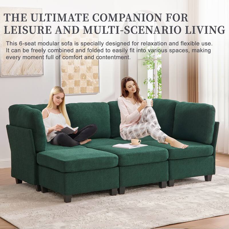 Modular Sleeper Sofa Bed U-shaped Sectional Couches with Hidden Storage Seat and Ottomans, Freely Combinable Chaise Lounge Sofa