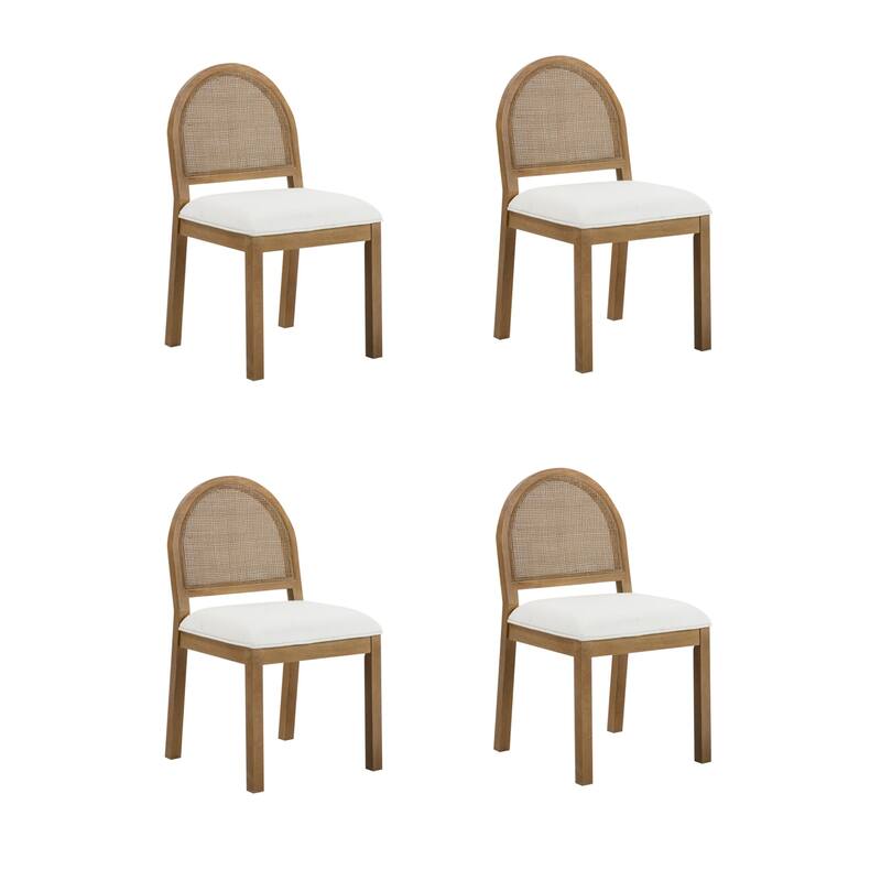 Bailey 19 in. Boucle Dining Chair, Upholstered Side Chair with Natural Woven Rattan Back and Solid Wood Legs