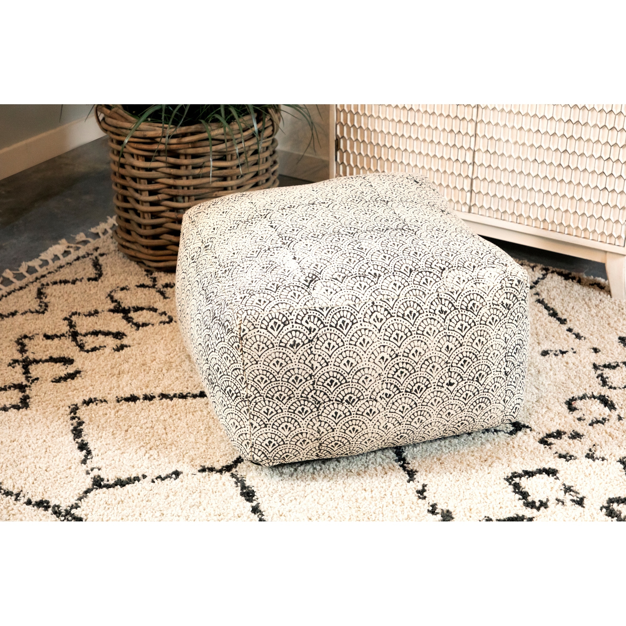 Coaster Furniture Landry Cream and Black Square Upholstered Floor Pouf