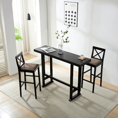 3-Piece Pub Set with Rectangular Wood High Top Table and 2 Stools