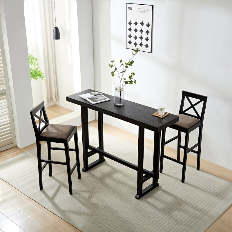 Bar Chair Counter Height Stool with Backrest, Padded Seat & Footrest, Wood Kitchen Island Chair, Vintage Dining Room Chair