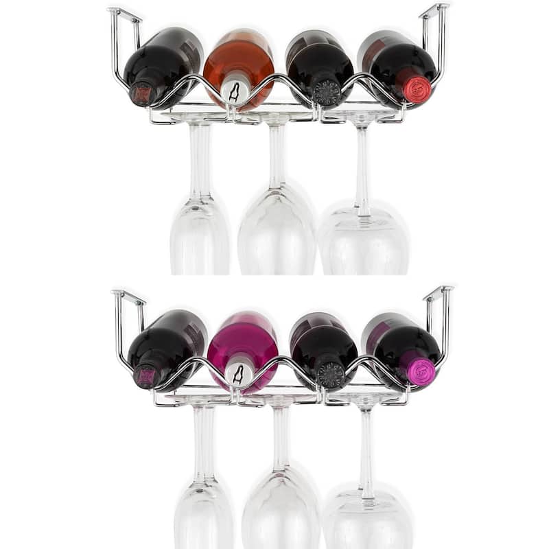 Wallniture Piccola Under Cabinet Wine Bottle Holder and Stemware Rack (Set of 2)