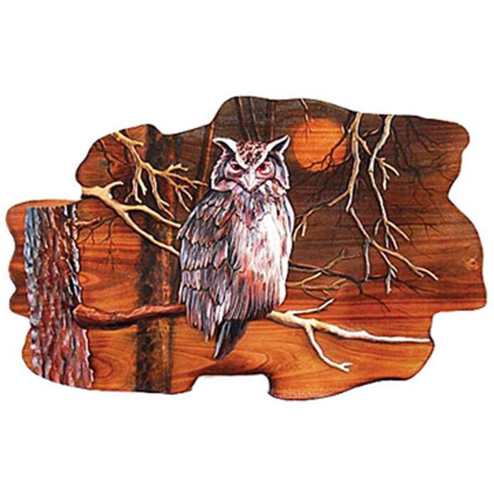 Owl Hand Crafted Intarsia Wood Art Wall Hanging 23 X 15 X 2.5 Inches