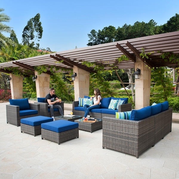Ovios Patio Furniture Deep Seat Wicker 12-piece Set with Cushions. Opens flyout.