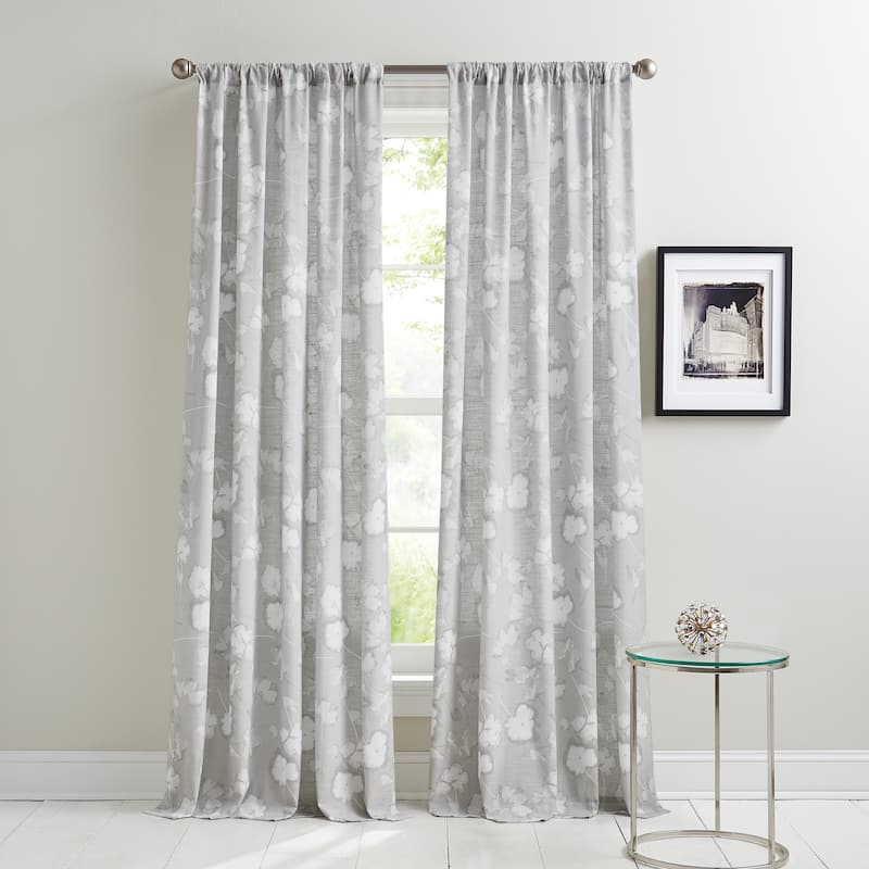 DKNY Dandelion Floral Window Curtain Panel Pair - 84 inches - Grey