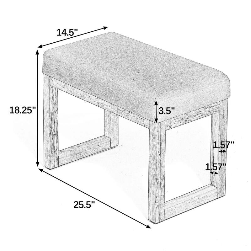 Rossetta Minimalist Wooden Frame Shoe-Changing Bench with Soft Foam-Filled Cushion - 25.5"*18.25"*14.5"