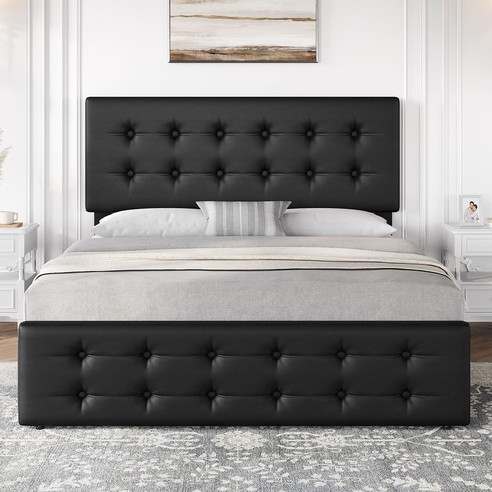 Bed Frame with 4 Storage Drawers and Headboard
