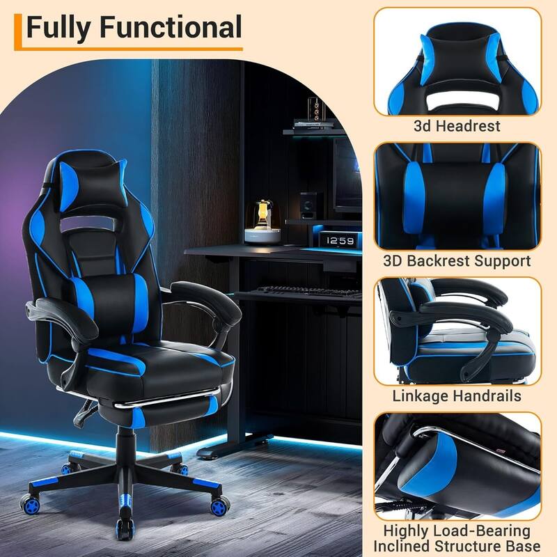 Office Gaming Chair with Footrest Adjustable Headrest for Gaming Working Relaxing