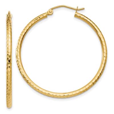 Curata 14k Yellow Gold Sparkle Cut Round Tube Hoop Earrings - 35x35mm