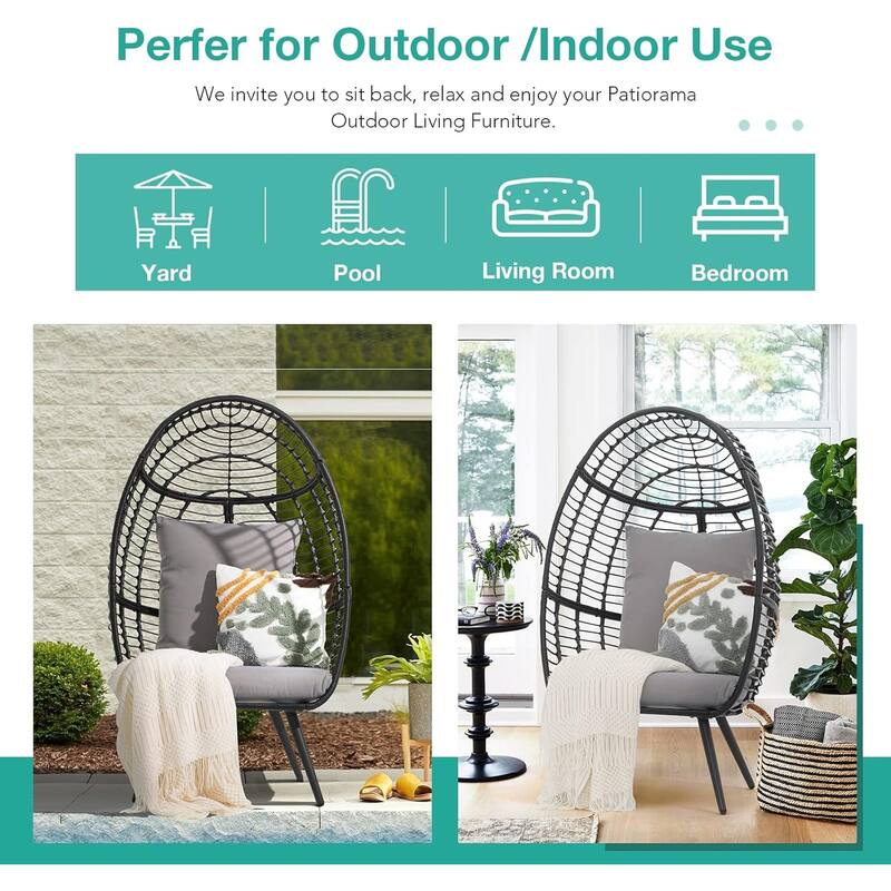Egg Chair Outdoor, Patio Rotating Basket Chair, All-Weather Wicker Egg Lounger Chair for Outside Indoor