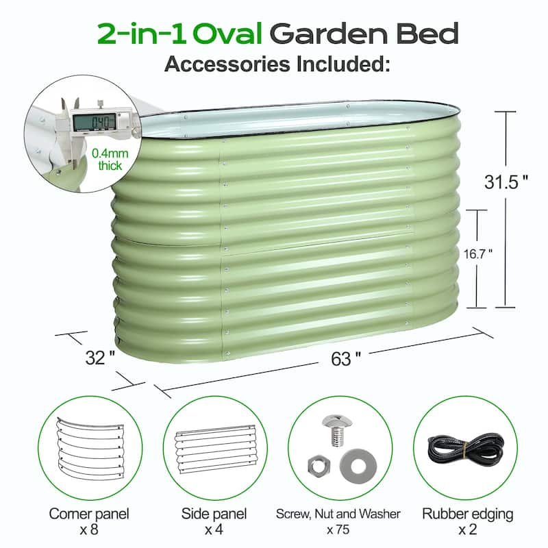Aoodor 2 in 1 Modular Aluzinc Metal Raised Garden Bed 63''(L) x32''(W) x32''(H) - 63''(L) x32''(W) x32''(H)