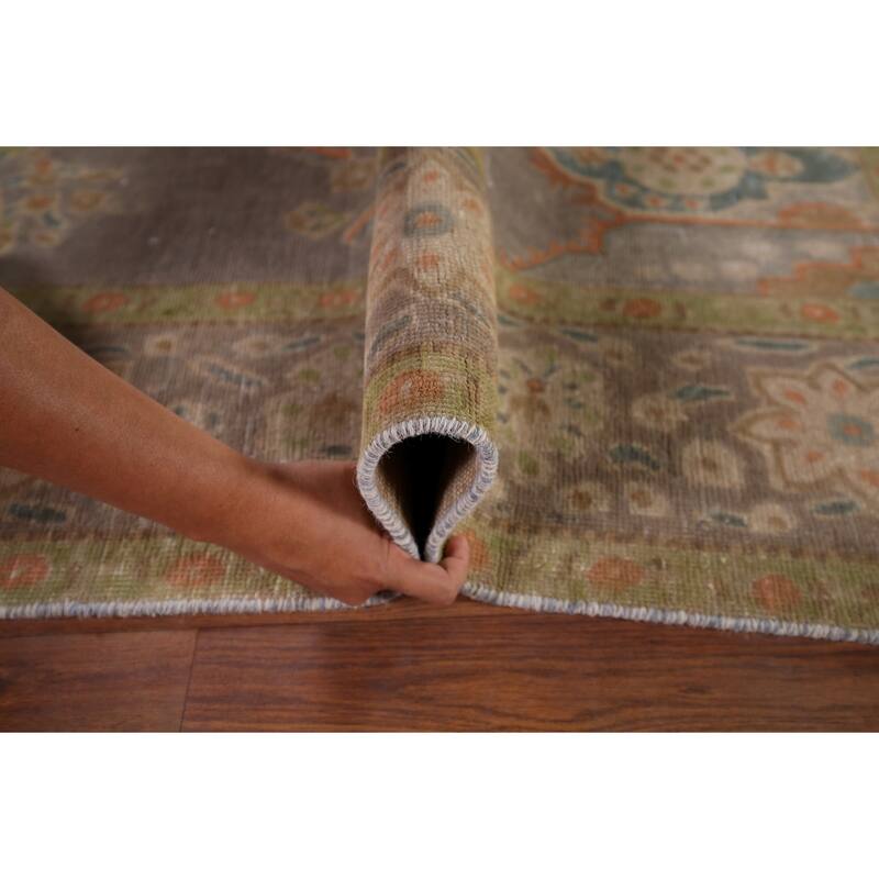 Gray Distressed Tabriz Vintage Persian Rug Hand-Knotted Wool Carpet - 6'7" x 9'8"