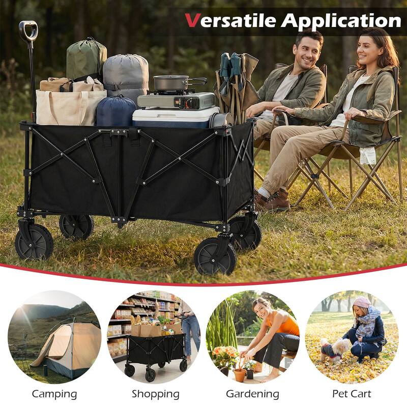 Gymax 38'' Collapsible Wagon Cart w/All-Terrain Wheels 2 Cup Holders