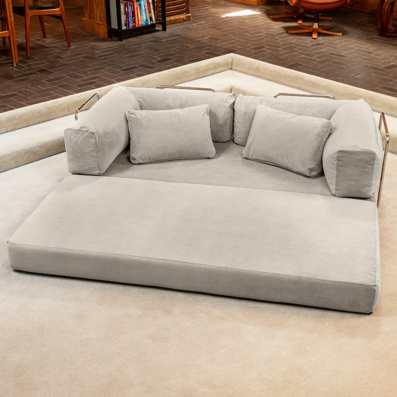 Jaxx Unsofa Modular Convertible Sectional Sofa with Fold Out King Sleeper Bed - 2-Seat Sofa. - Corduroy Stucco Grey