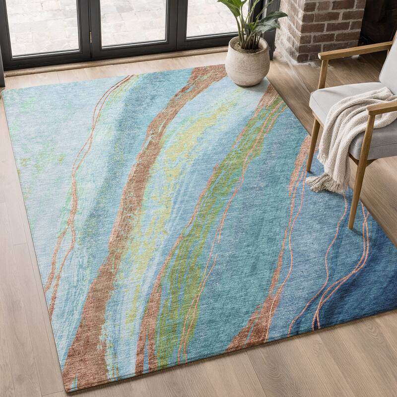 Premium Washable Super Soft Modern Flow Mayfield Rug - Blue - 10' x 14'
