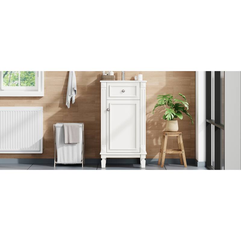 Roomfitters 18 Inch Bathroom Vanity with Ceramic Sink, Freestanding French Style Storage Cabinet & Adjustable Shelf