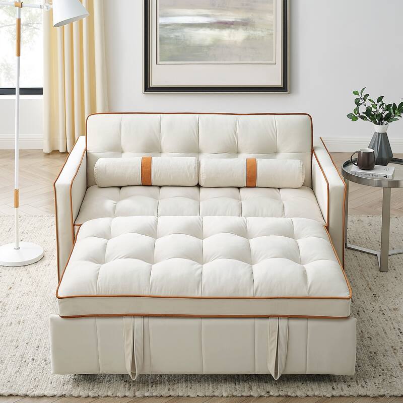 Velvet Sofa Bed with Adjustable Back and Storage Pockets, Multifunctional Sleeper Sofa