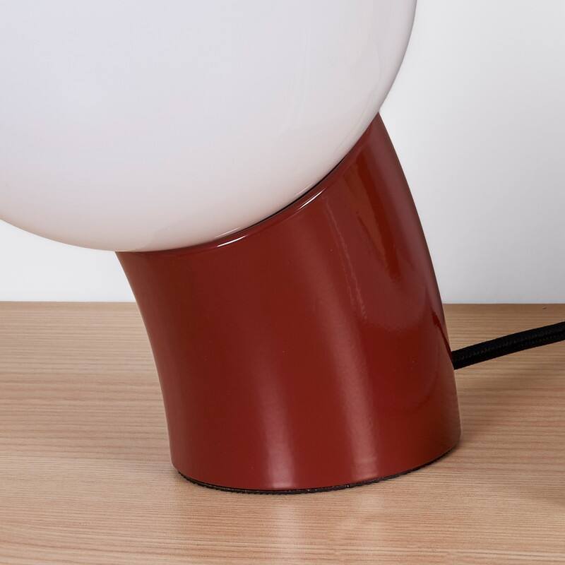 Vino LED 7.95 in Glossy Red Midcentury Round Globe Dimmable Bedside Nightstand Desk Lamp with Fast Charging USB-C Port