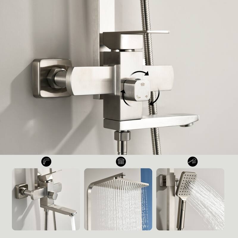 46"H 3-Function Stainless Steel Wall-Mounted Shower System