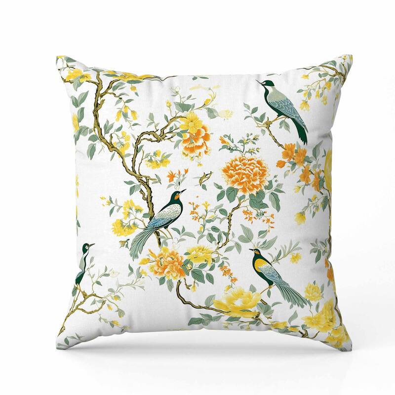 Flight of the Forest Indoor/Outdoor Reversible Throw Pillow White and Orange